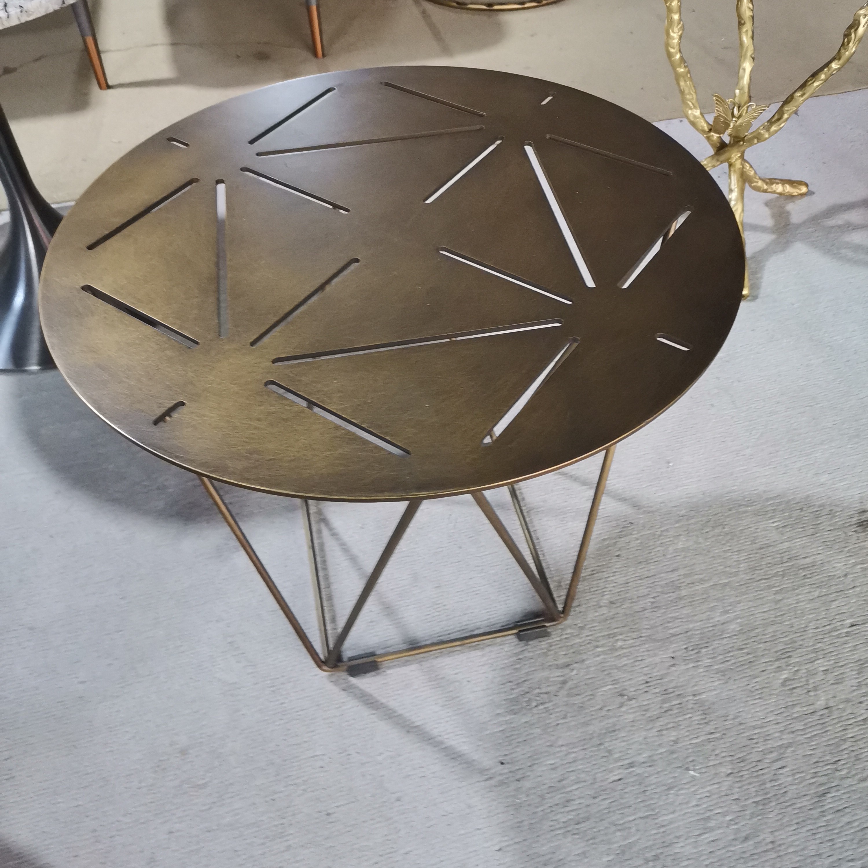 50*50*42古铜色茶几角几时尚圆桌创意简约轻奢客厅圆形桌子家用