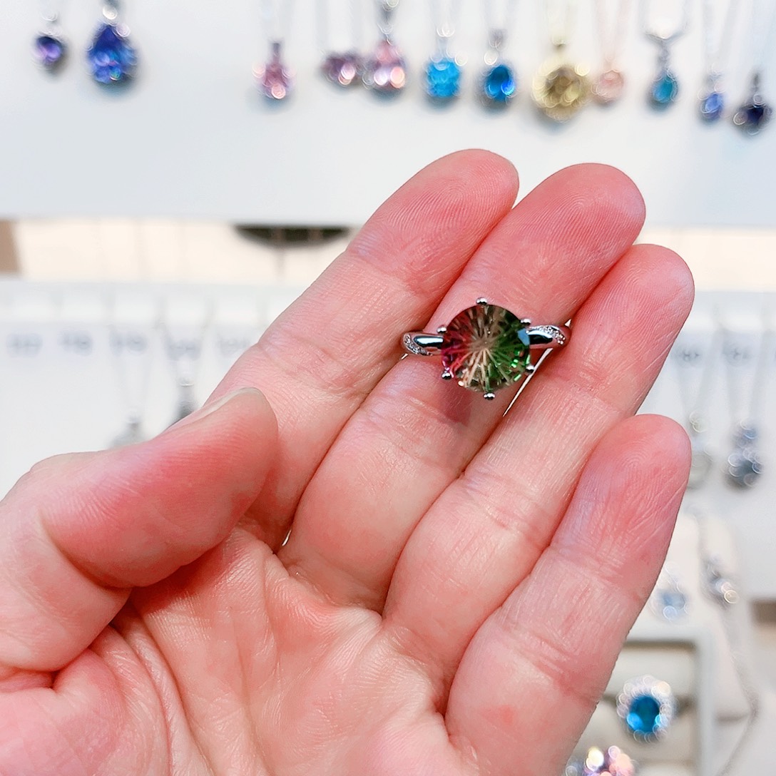 浪***子银S925镶嵌戒指碧玺