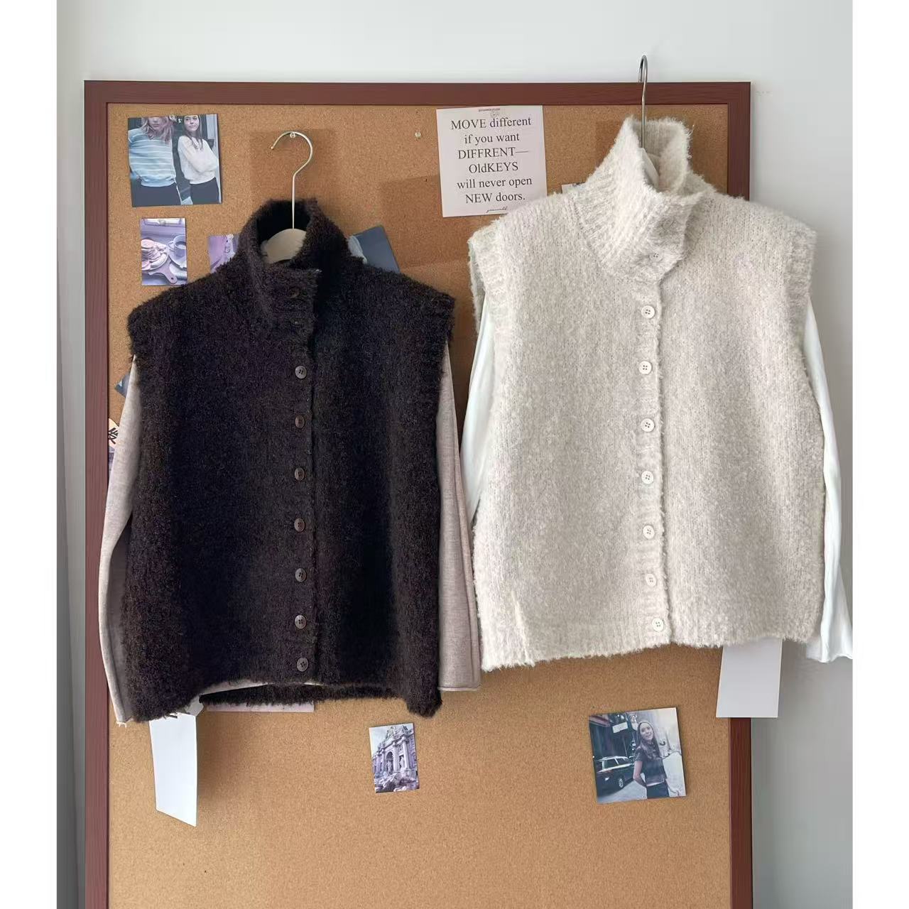 毛绒绒拉链圈圈毛宽松慵懒毛衣马甲