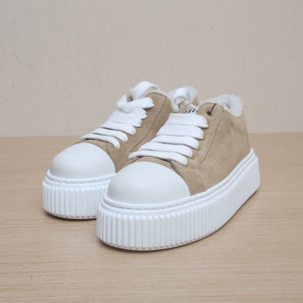 未使用 MIU MIU/缪缪 汤/P205843980/棕色 厚底 加绒 饼干板鞋