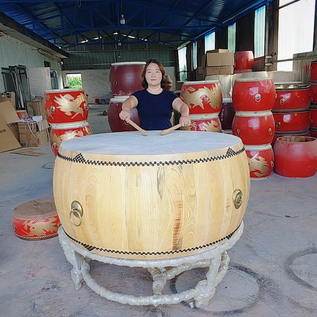 1米/18寸/1.5米/1.8米优质黄牛皮红鼓龙鼓堂鼓/中国鼓/民族大鼓
