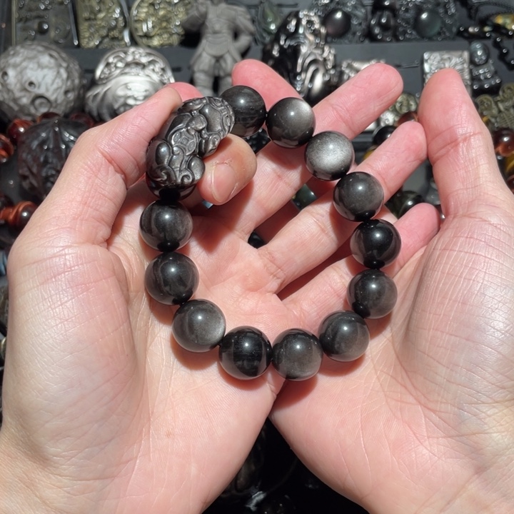 黑曜岩手串未镶嵌氧****）