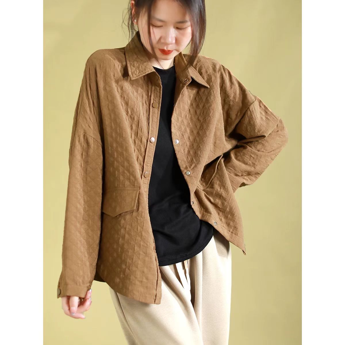 空气格外套女秋季新款宽松休闲百搭显瘦上衣W501