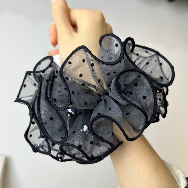 Y026灰色纱纱波点款高级百搭发圈发饰小众时尚简约