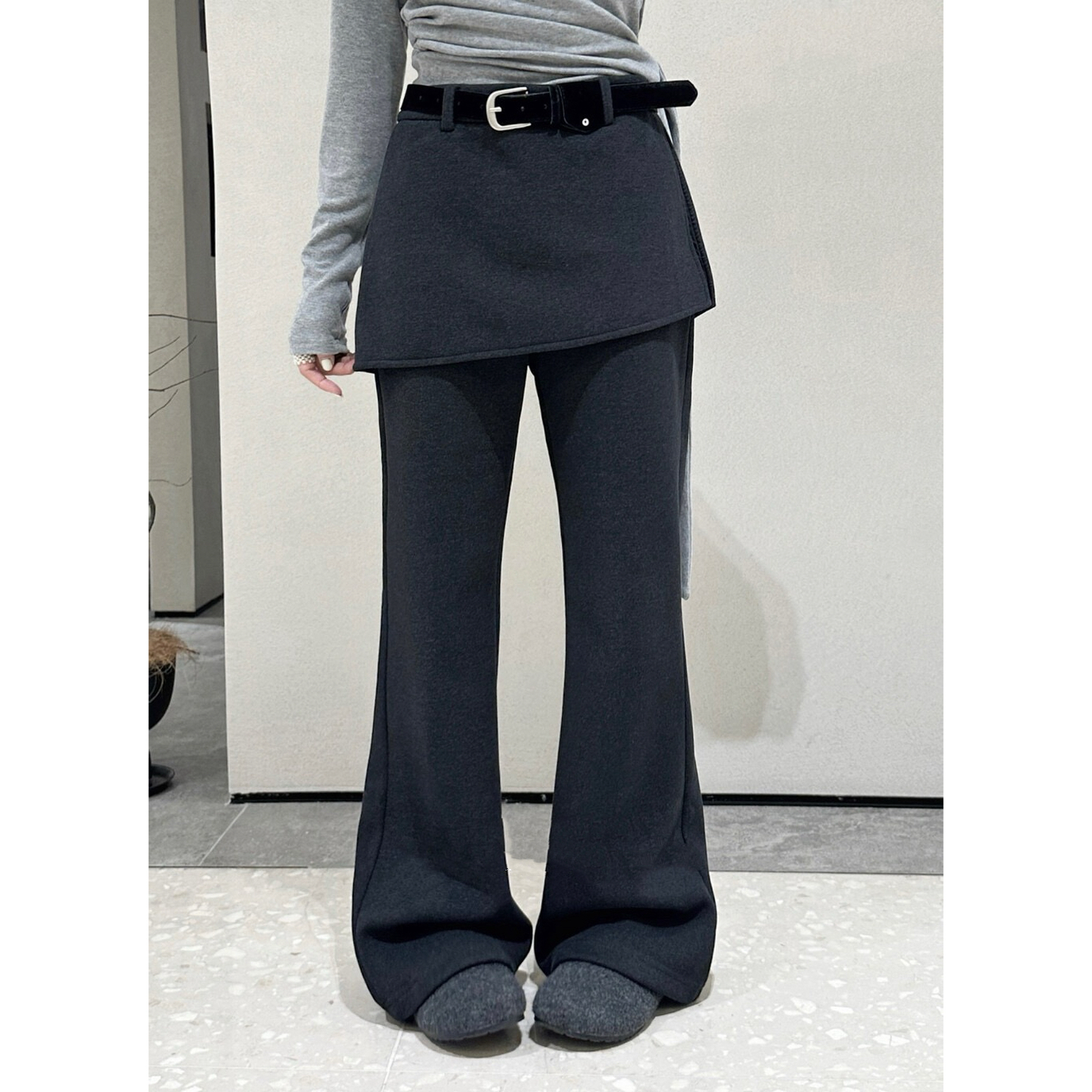 【超绝版型】冬新款窄版羊绒微喇裤直筒显瘦加绒屁帘裤（不配腰带）