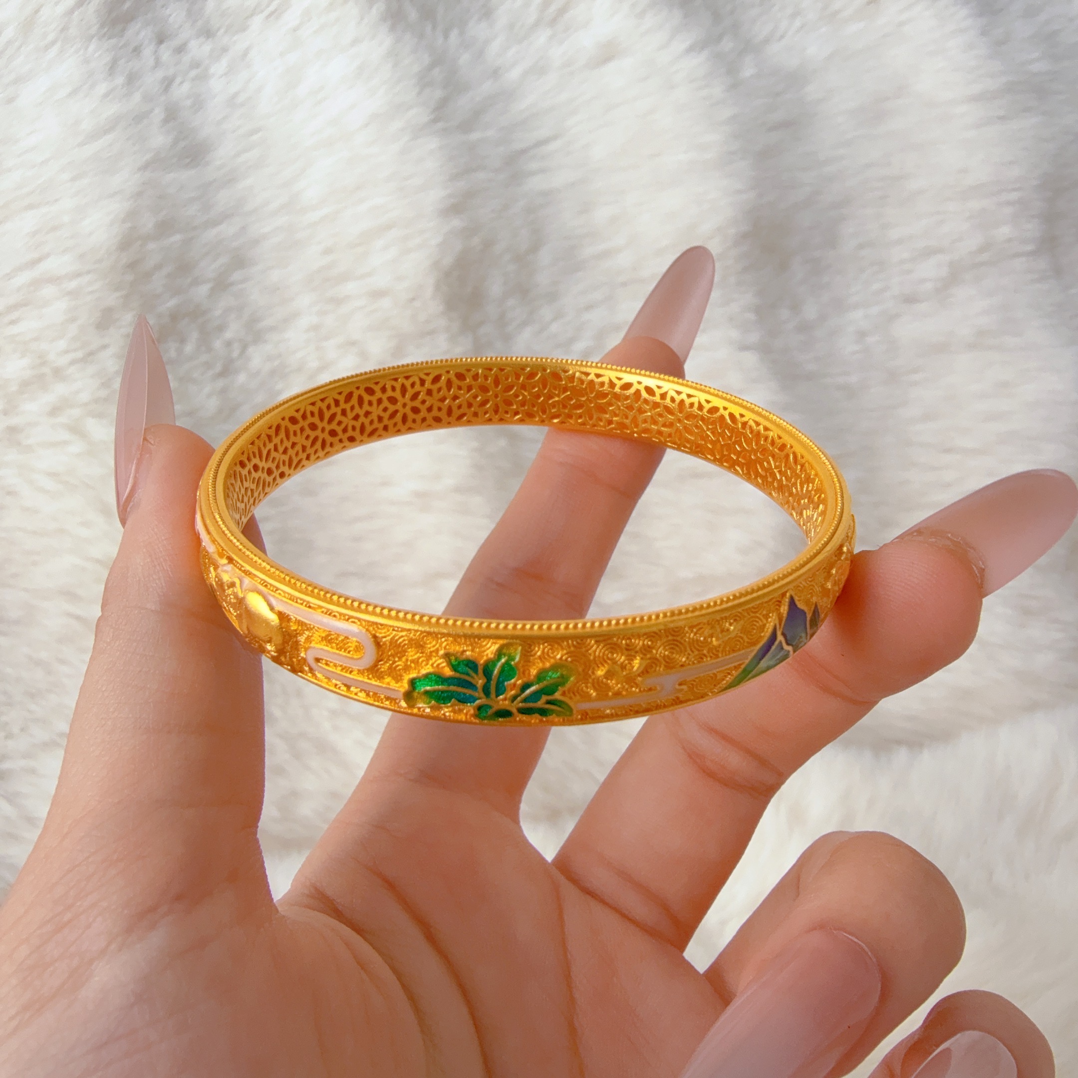 足银珐琅手镯 珐琅彩吉祥如意山河手镯  百搭气质轻奢时尚精美