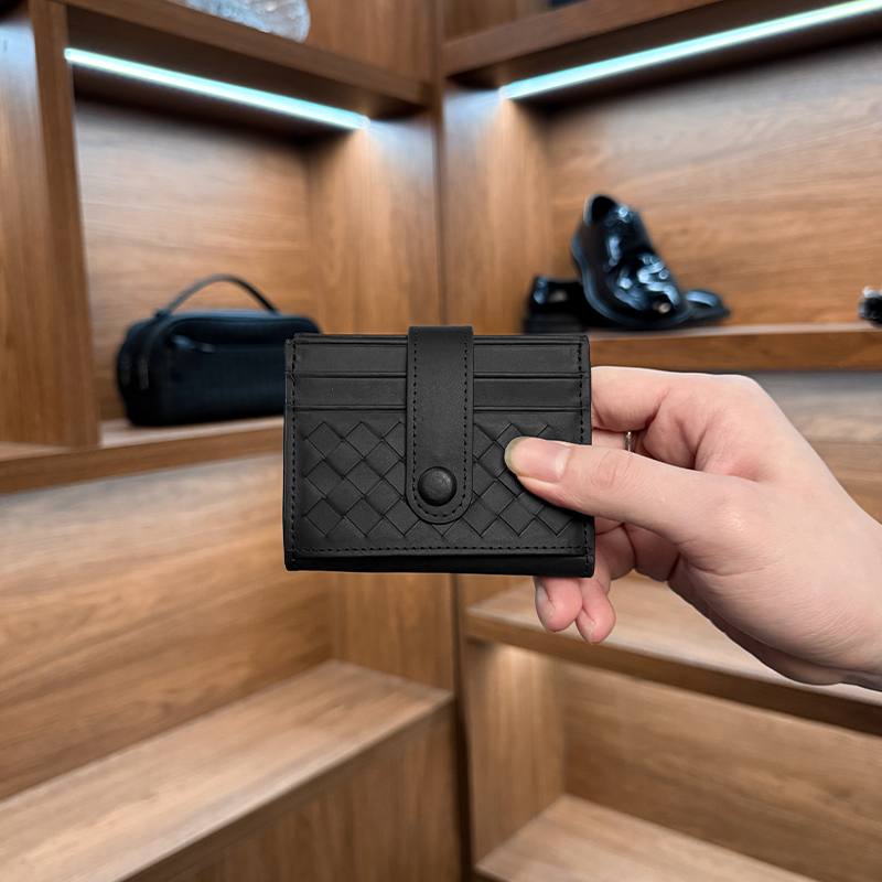 BV头层胎牛皮纯手工编织卡包证件包短款多卡位便携式三折叠多功能