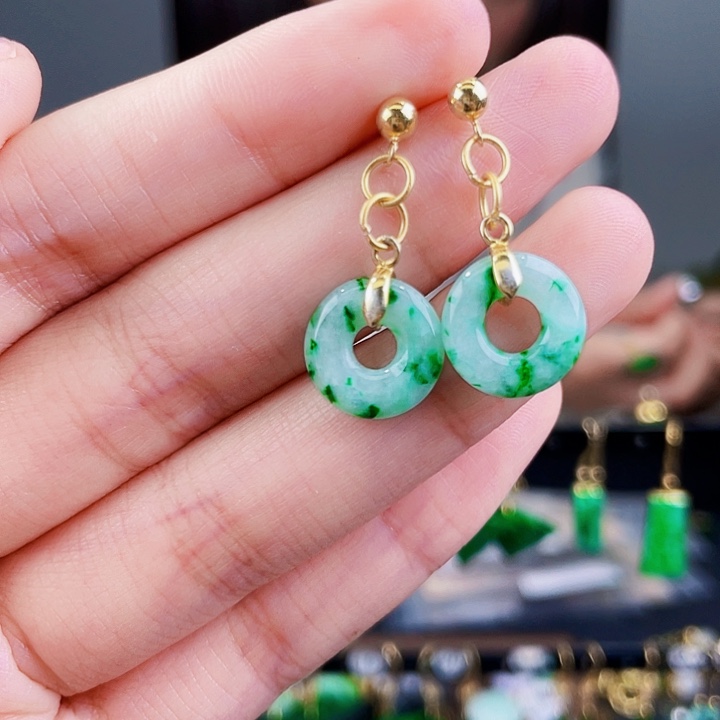 翡翠耳饰银S925镶嵌饰品