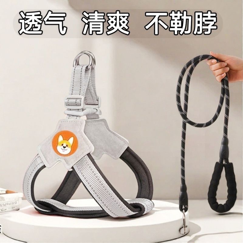 狗狗牵引绳背心式带遛狗绳中小型柯基比熊泰迪牵引绳轻量胸背