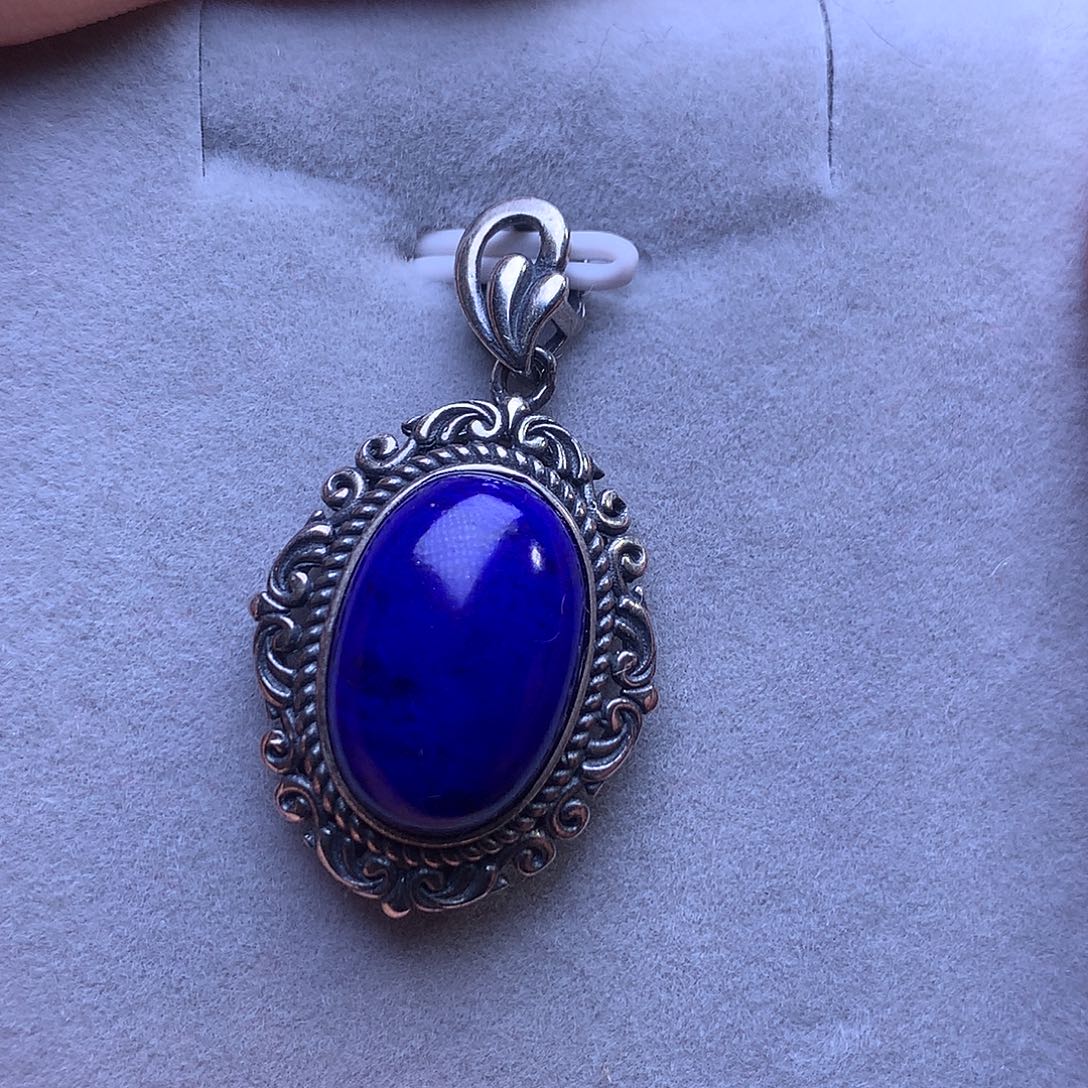 青金石银S925镶嵌吊坠32m