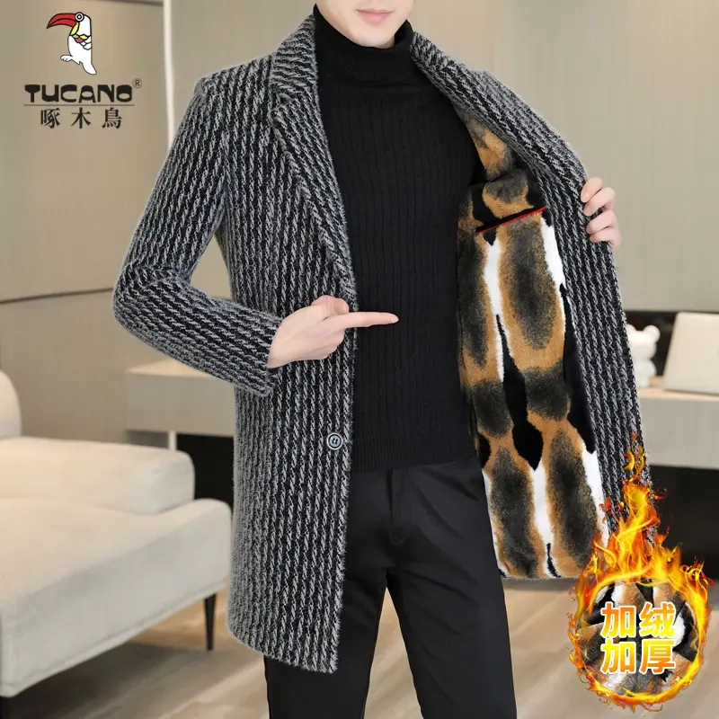 2024新款冬季毛呢大衣男士中长款加绒加厚韩版高级感帅气风衣外套