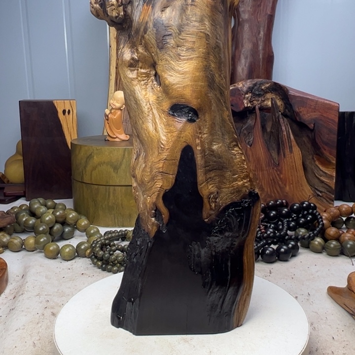 东***眼木千年乌木紫光檀底座