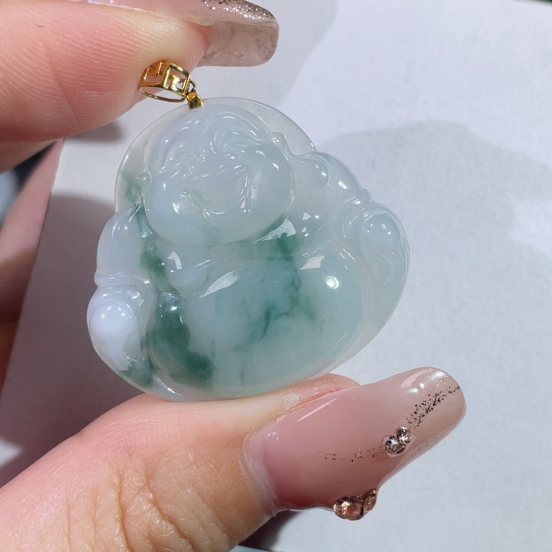 翡翠颈饰18K金镶嵌佛公