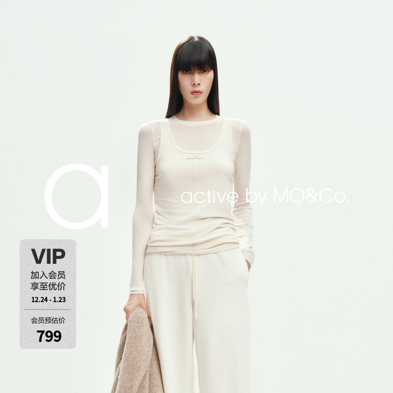 【active系列】MOCO两件套针织衫2025冬新品绵羊毛T恤MBE4TEE017