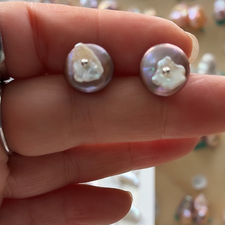 淡水珍珠耳饰银S925镶嵌