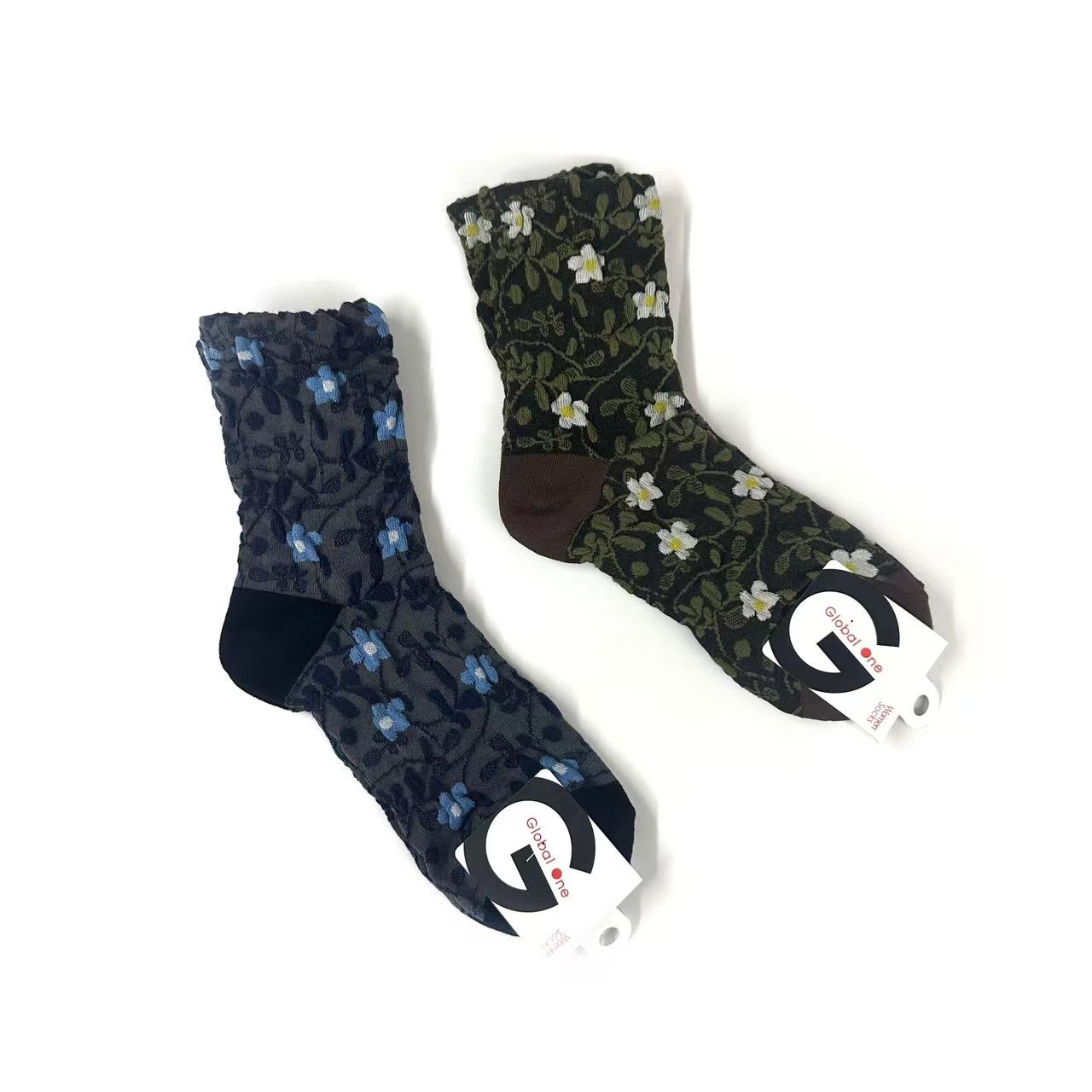 森系中筒秋季条纹冬季中筒袜吸汗防汗印花拼接