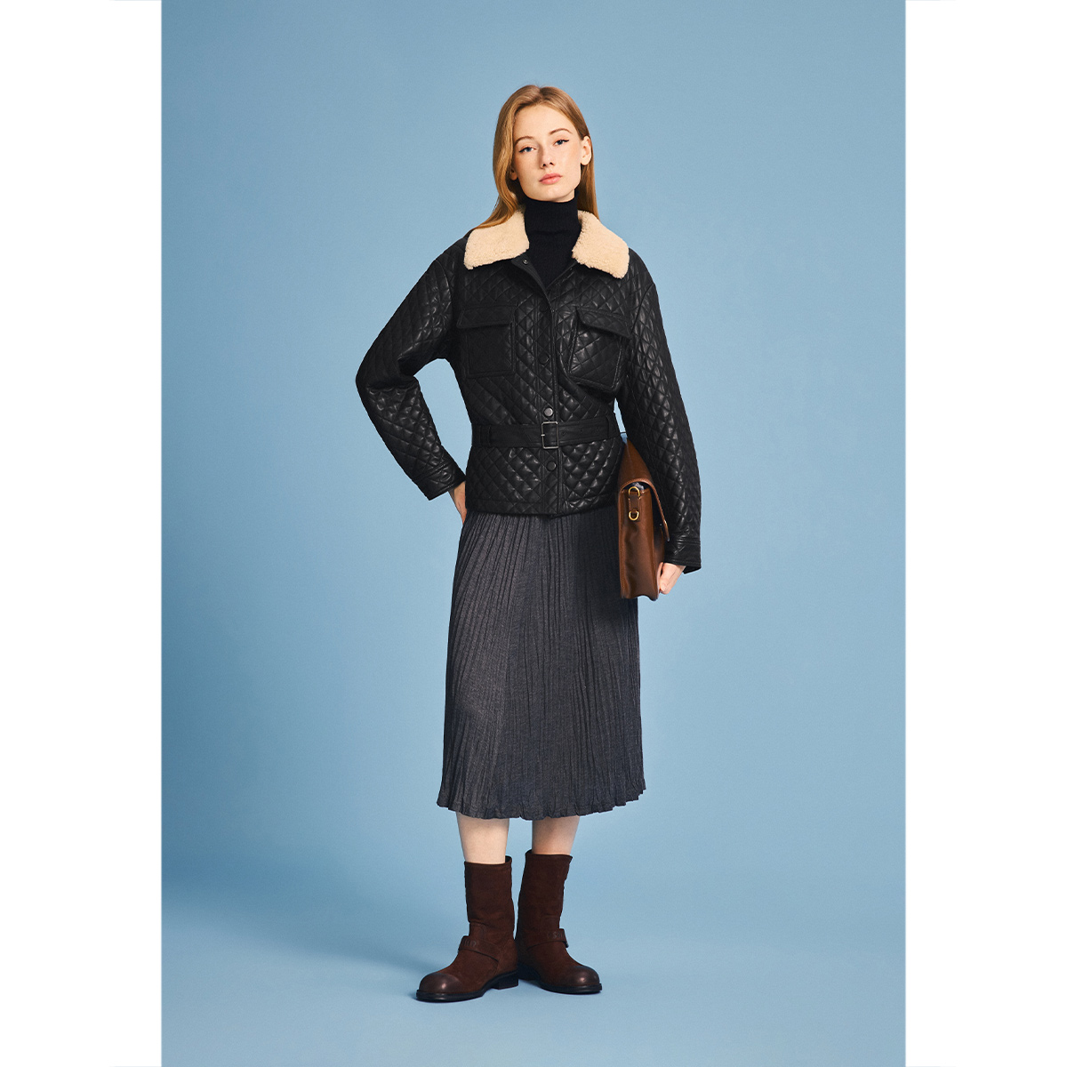 PSALTER诗篇 2026春季新款时尚菱格驼绒填充绵羊皮棉服6C66109033