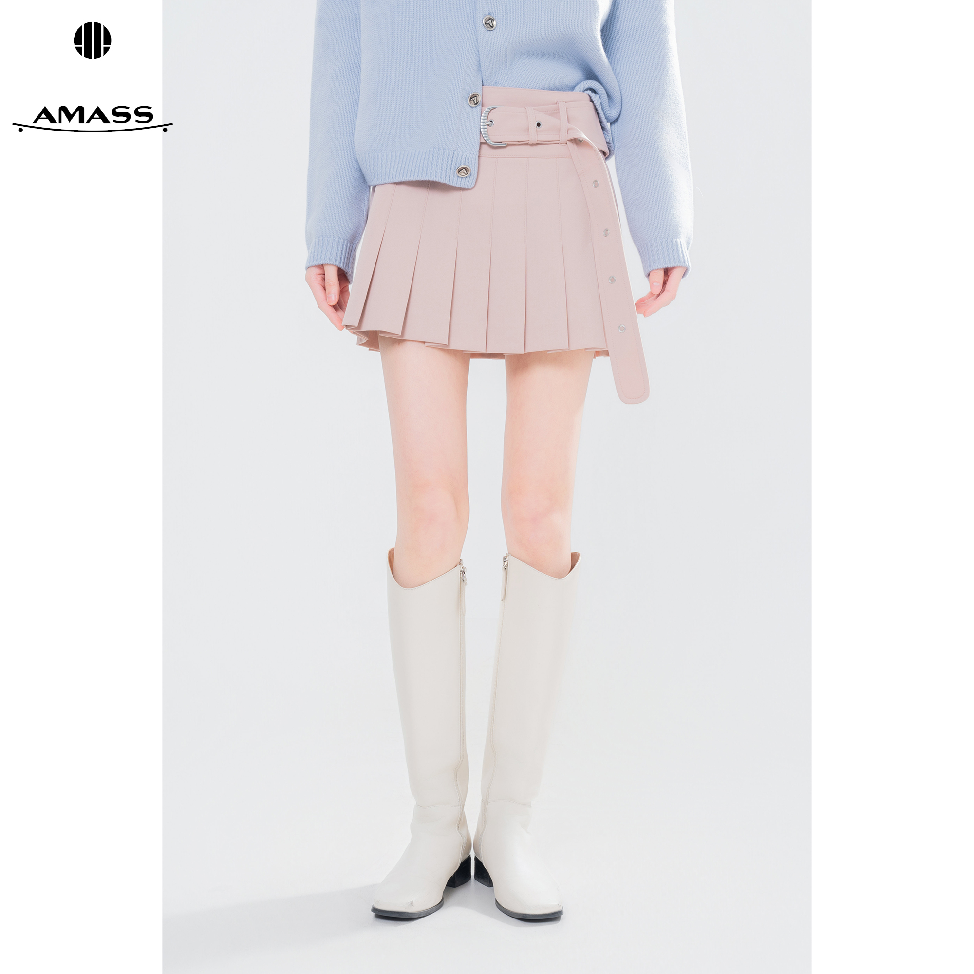 AMASS/阿玛施早秋新款时尚辣妹风气质中腰设计感百褶半身裙520071