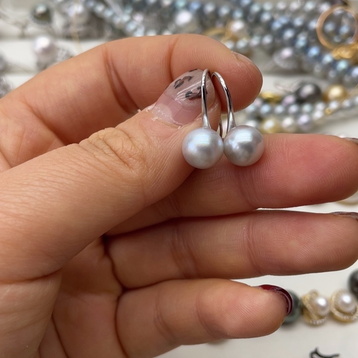 海水珍珠耳饰银S925镶嵌