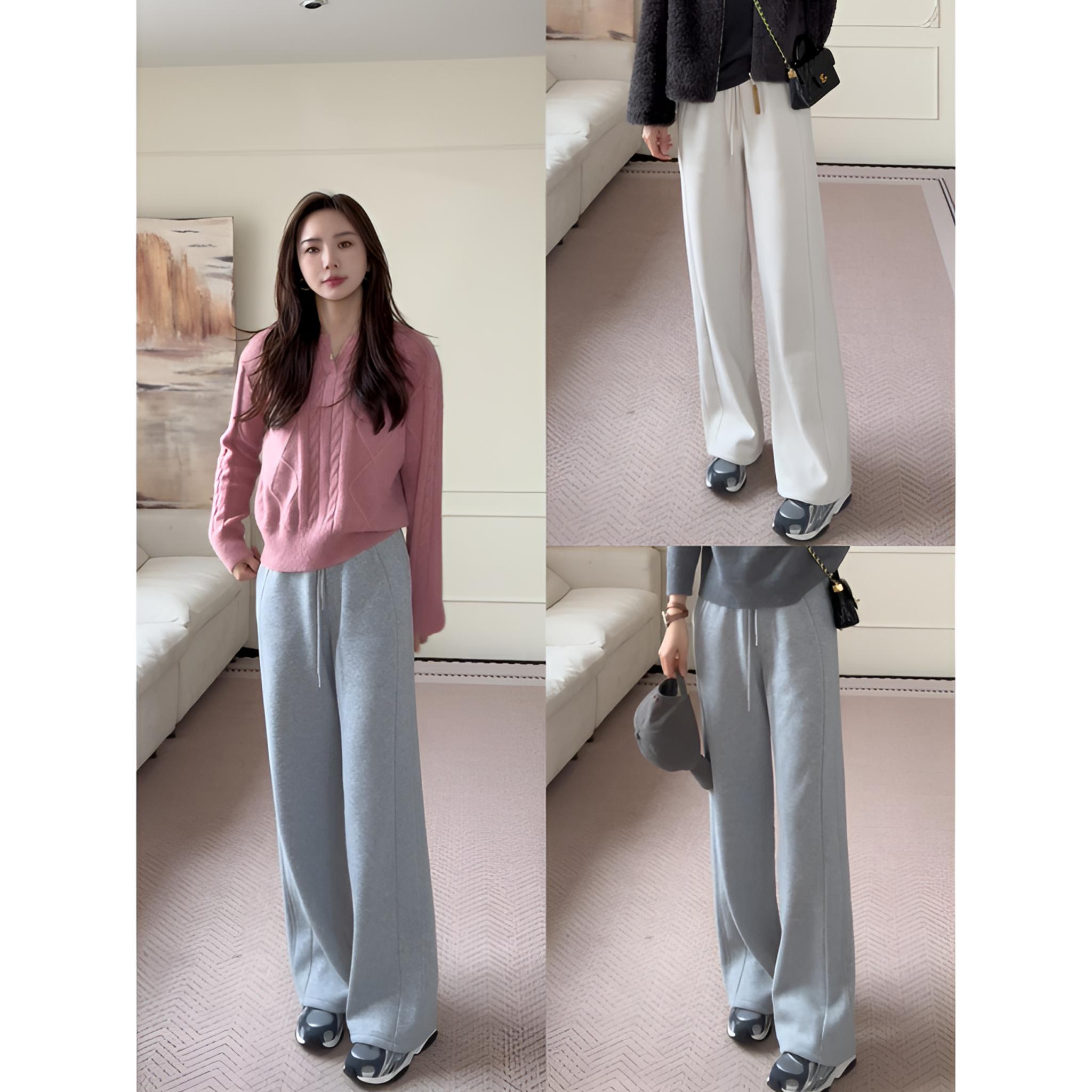 【YHH】冬季休闲百搭厚绒保暖侧边拼接系带直筒卫裤-YHK50483