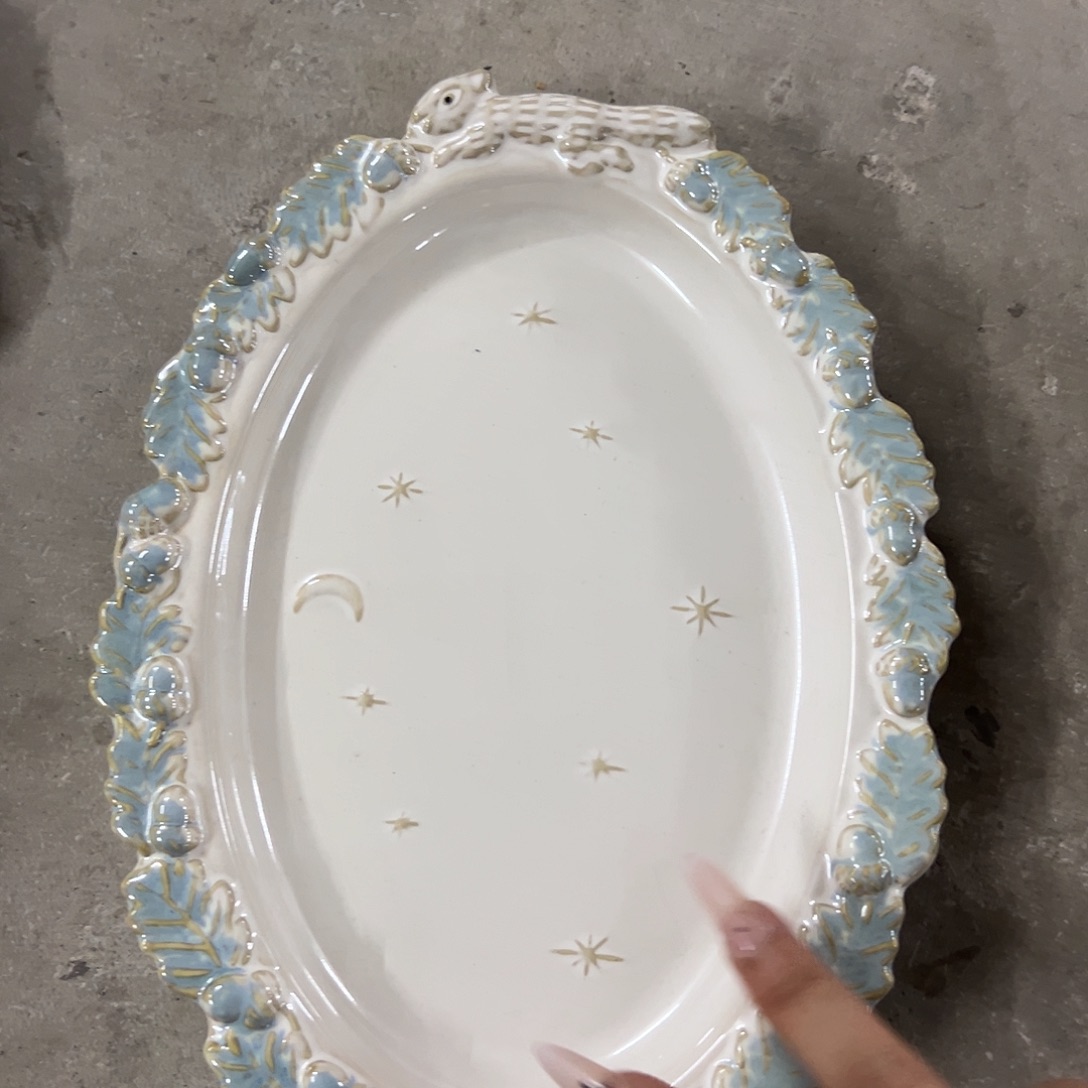 搪瓷瑕疵裂釉巴洛克鱼盘两个