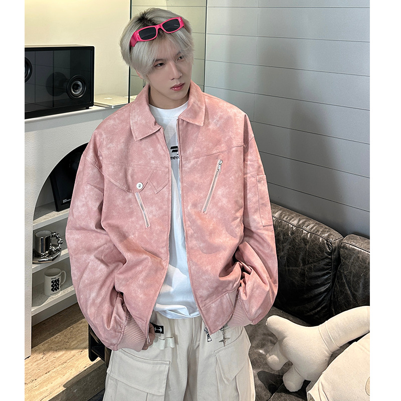 cleanfit晕染皮衣外套男休闲高级感痞帅机车服美式高街短款夹克