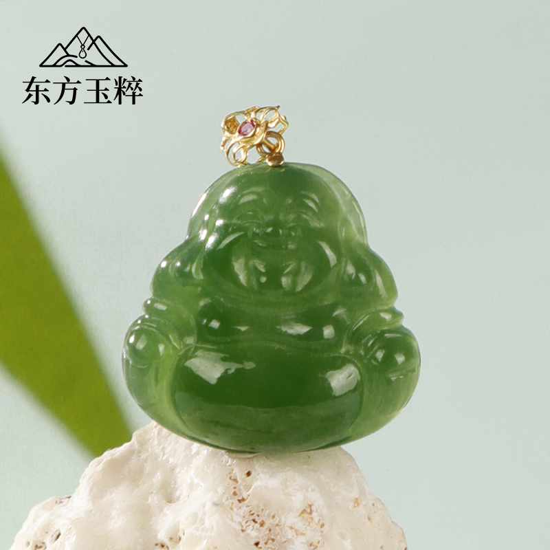 G18k金镶和田玉佛公项链-约23*18mm-多样性发货 拍一发一