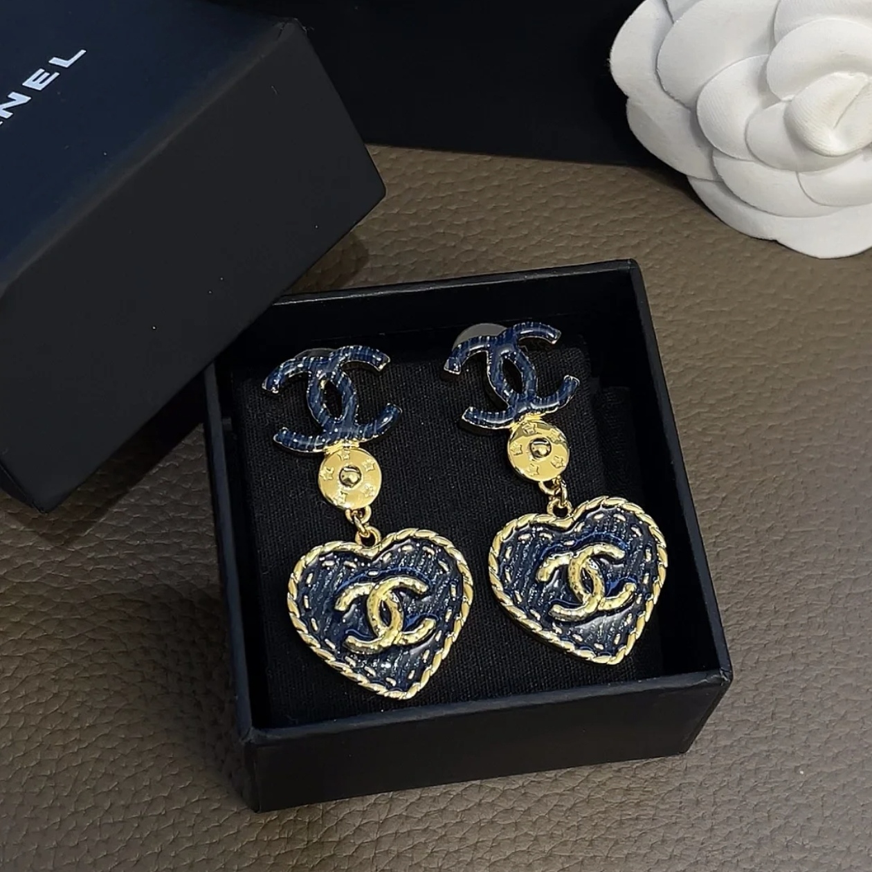 99新 Chanel/香奈儿 蔚蓝中古/24P牛仔爱心 耳钉