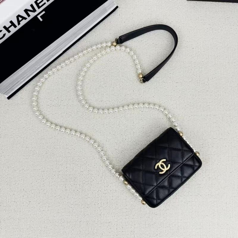 95新 Chanel/香奈儿 21春夏款黑金卡包mini珍珠链条单肩斜挎包
