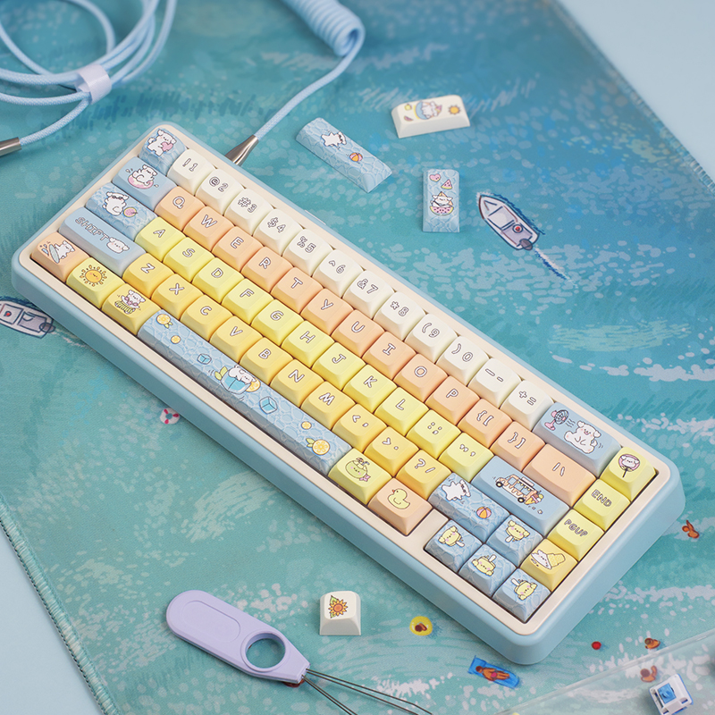 夏日小狗热升华键帽高颜值有线键盘123键小全套办公游戏PBT键帽