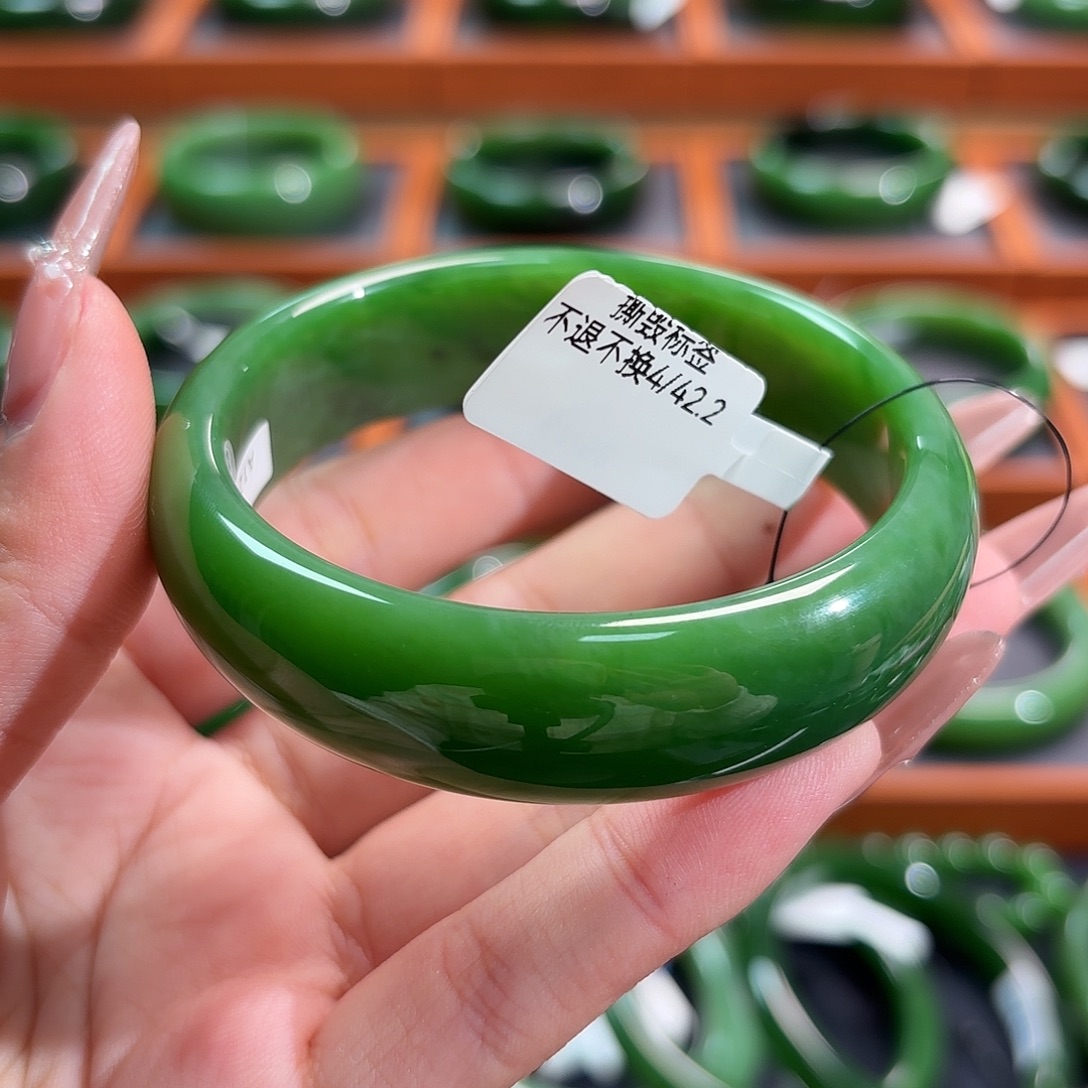 和田玉（碧玉）未镶嵌手镯粉阳绿中宽