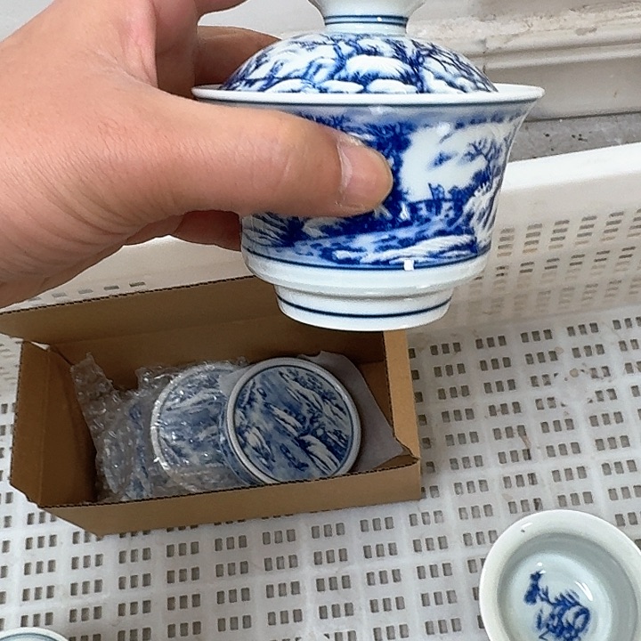 瓷片瑞雪兆丰年马蹄二才盖碗微瑕