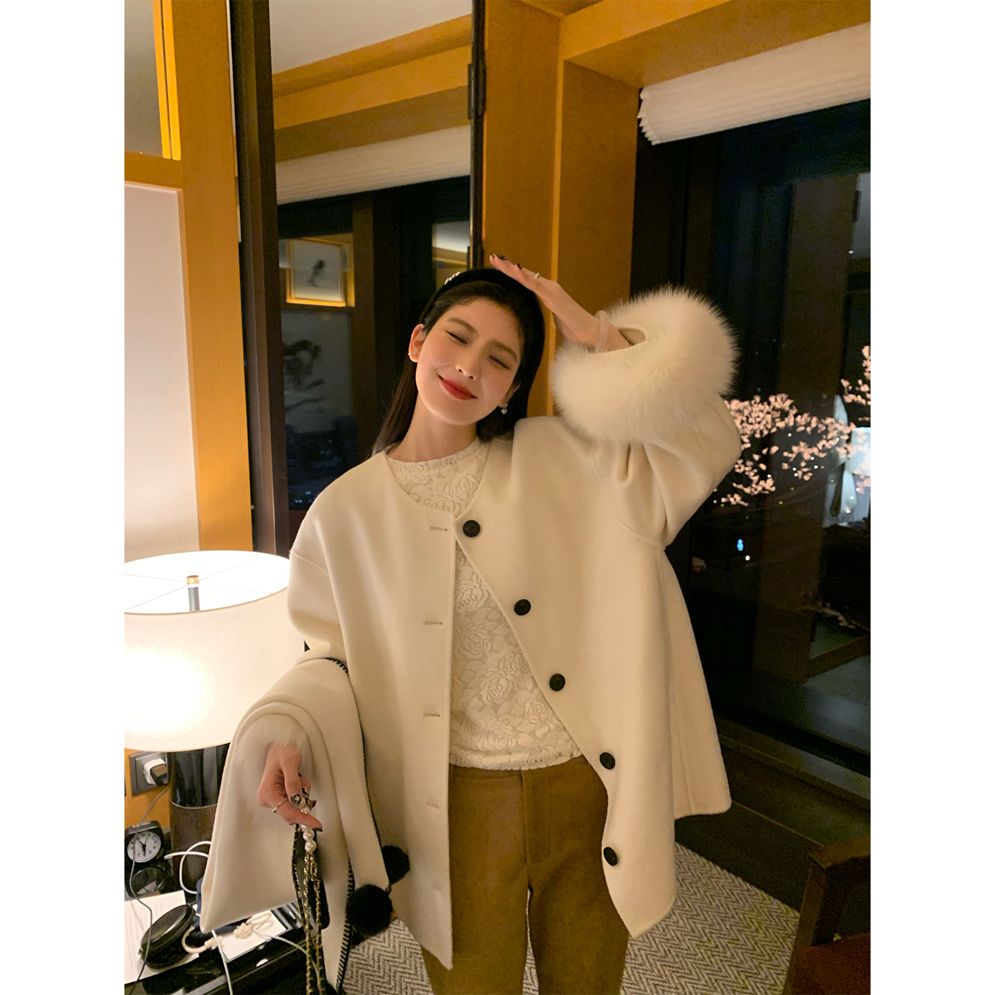 落落狷介 超好看冬装外套韩系2025新款羊毛大衣小个子白色双面呢