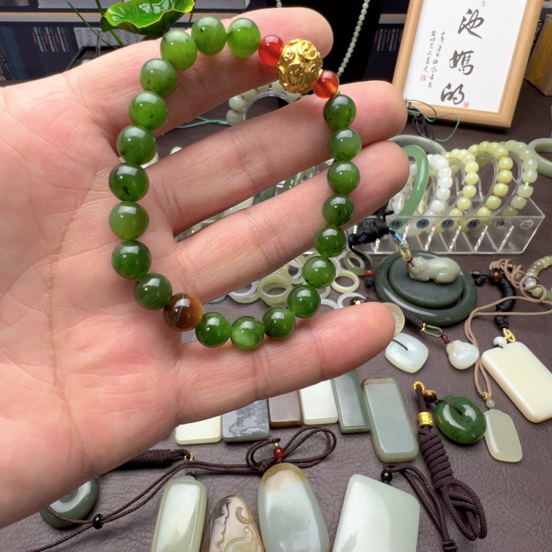 和田玉未镶嵌手链和田玉碧玉手串单圈8mm