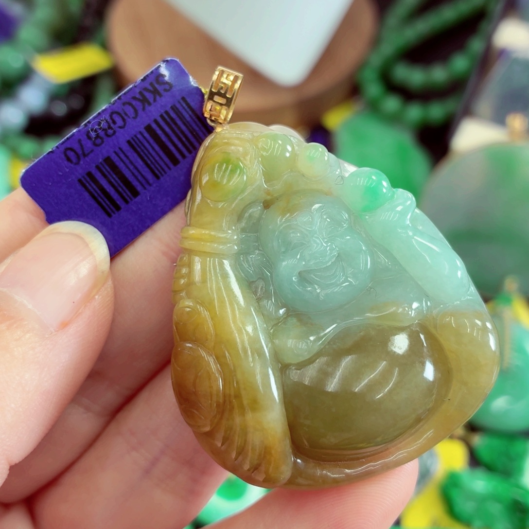 翡翠18K金镶嵌吊坠(不含链)