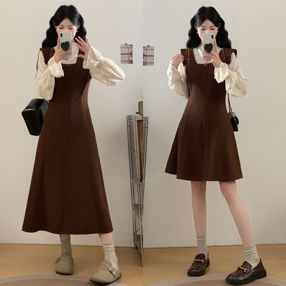 MO88ZSPF大码女装秋冬胖mm韩版减龄蕾丝上衣背心连衣裙显瘦两件套