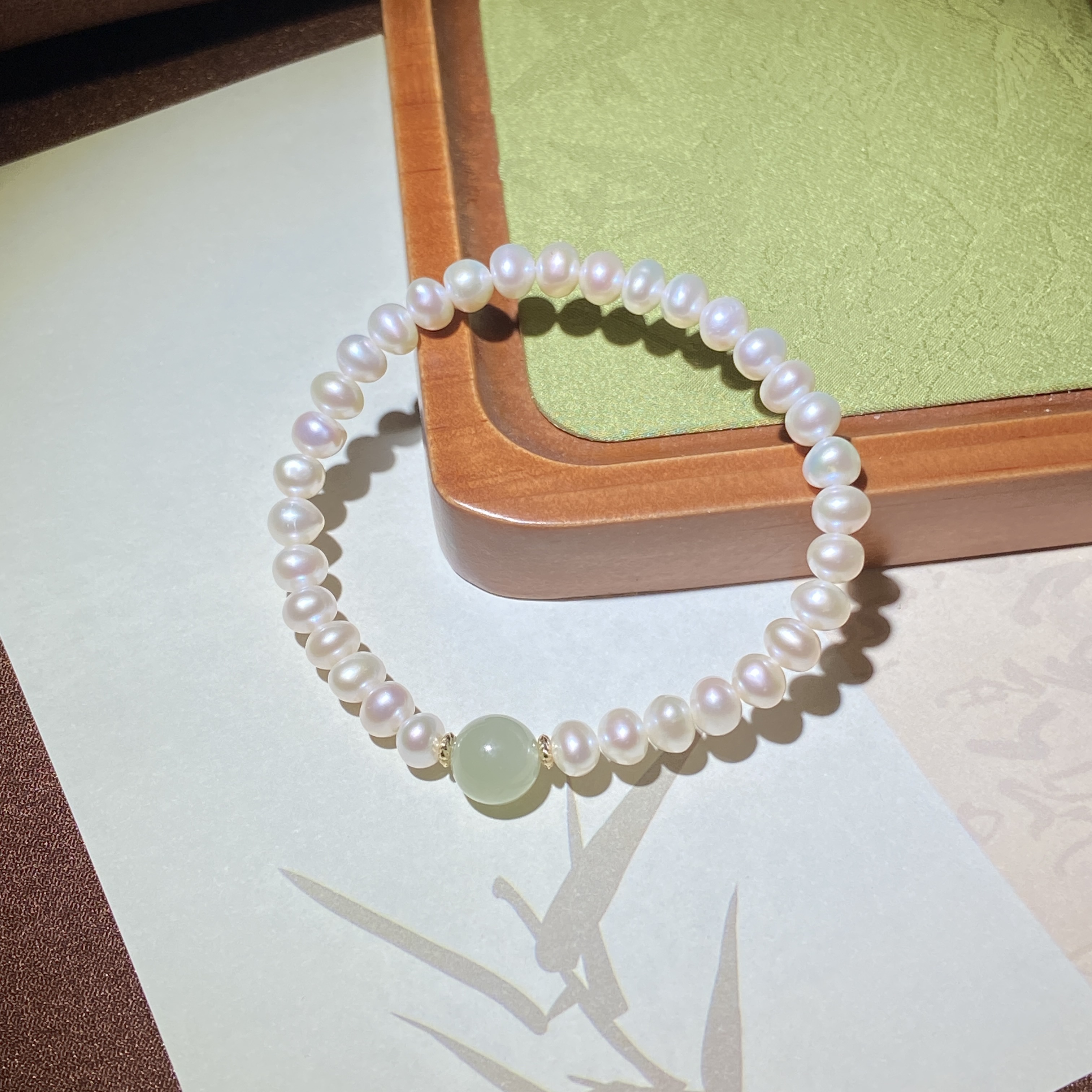 【渠小姐精选】SC6166 DIY珍珠+和田玉手串约卡6mm+