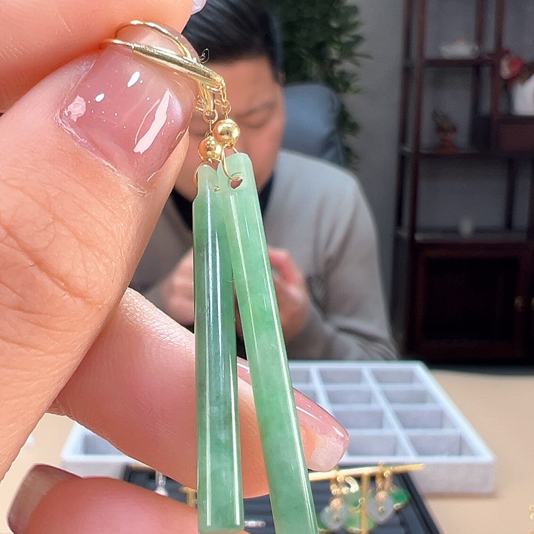 翡翠耳饰18K金镶嵌耳环20