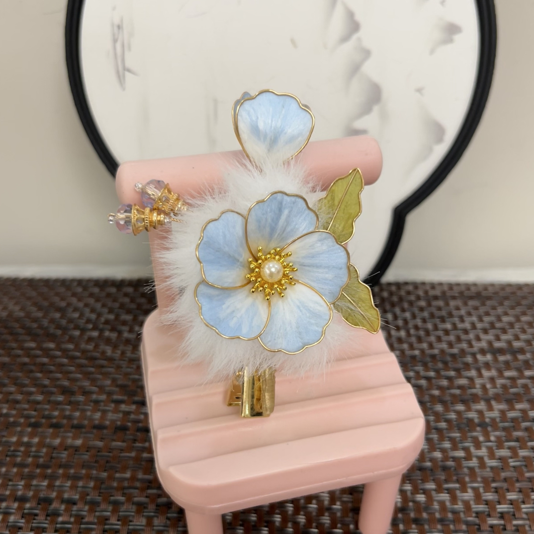 掐丝绒花纯手工气质国风仙气头饰古典紫色日常素款发夹发饰