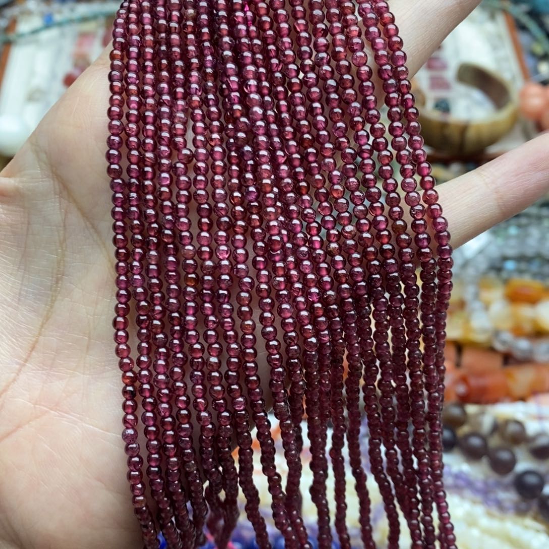 玛瑙/玉髓未镶嵌珠宝半成品一条装纯天然石榴石2.8mm圆珠