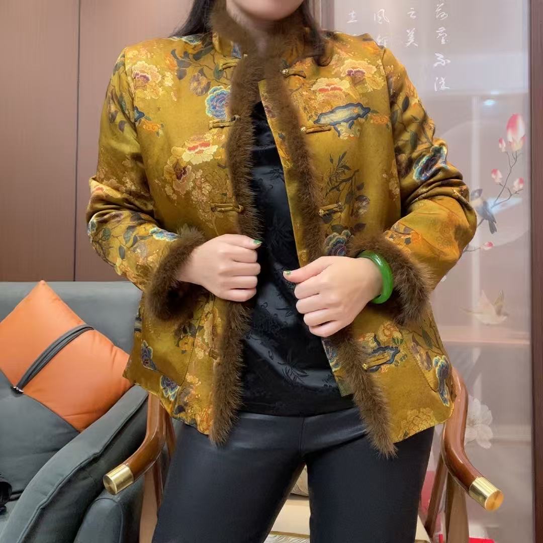 【美依之源】姜黄色貂毛短款棉服