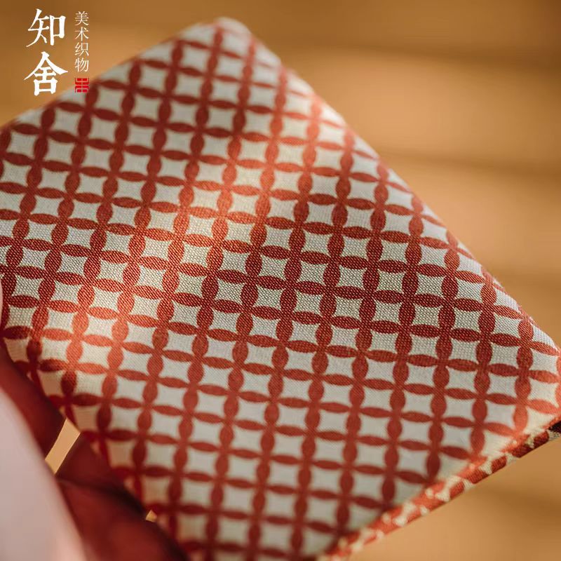 知舍-茶巾铜钱纹-柿红-茶道-茶器-茶具