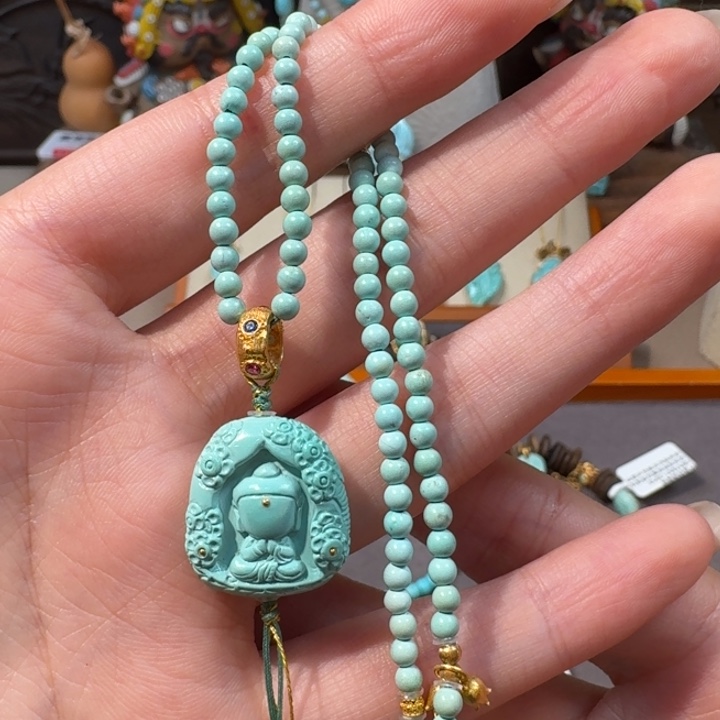 绿松石18K金镶嵌项链无相佛