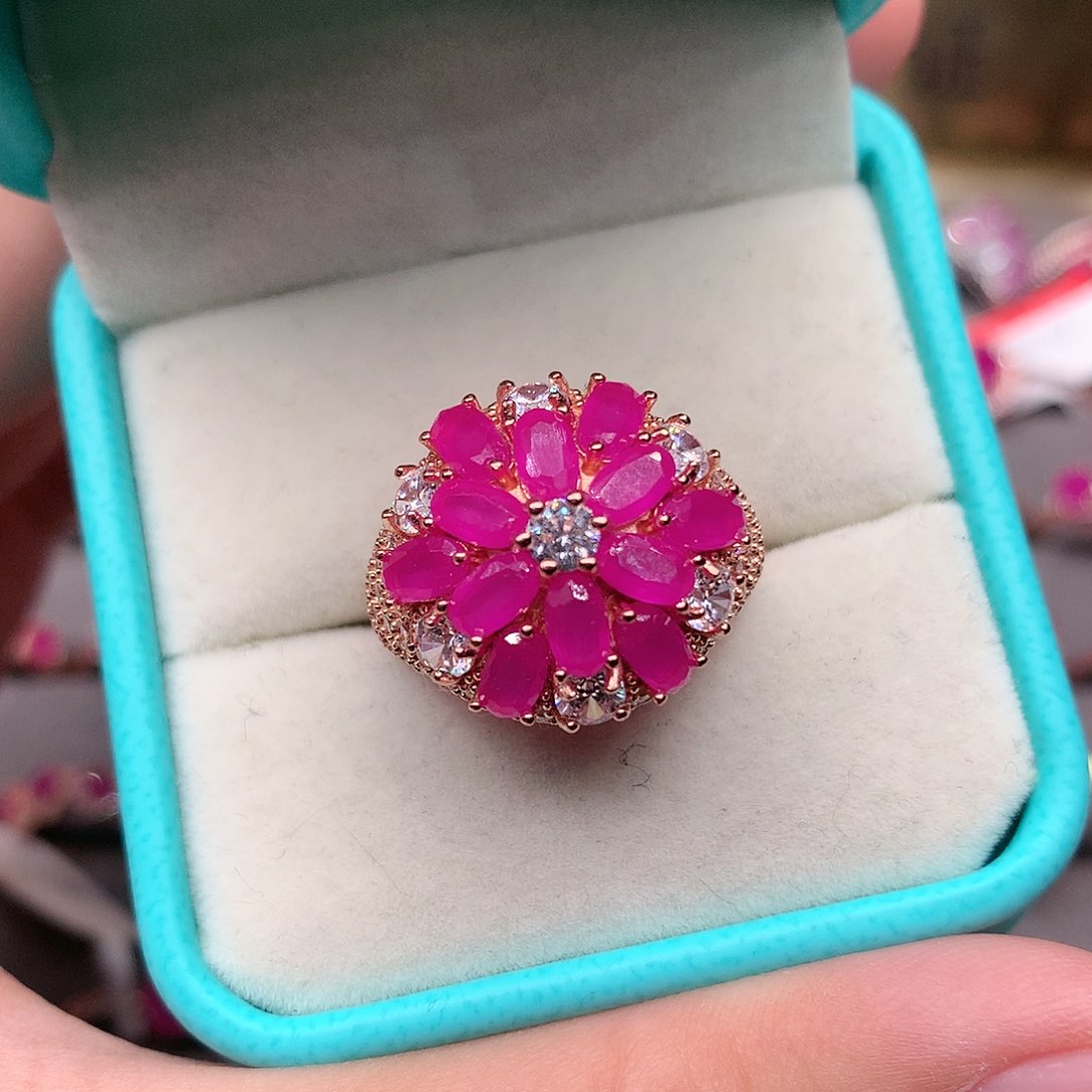 红宝石戒指银S925镶嵌