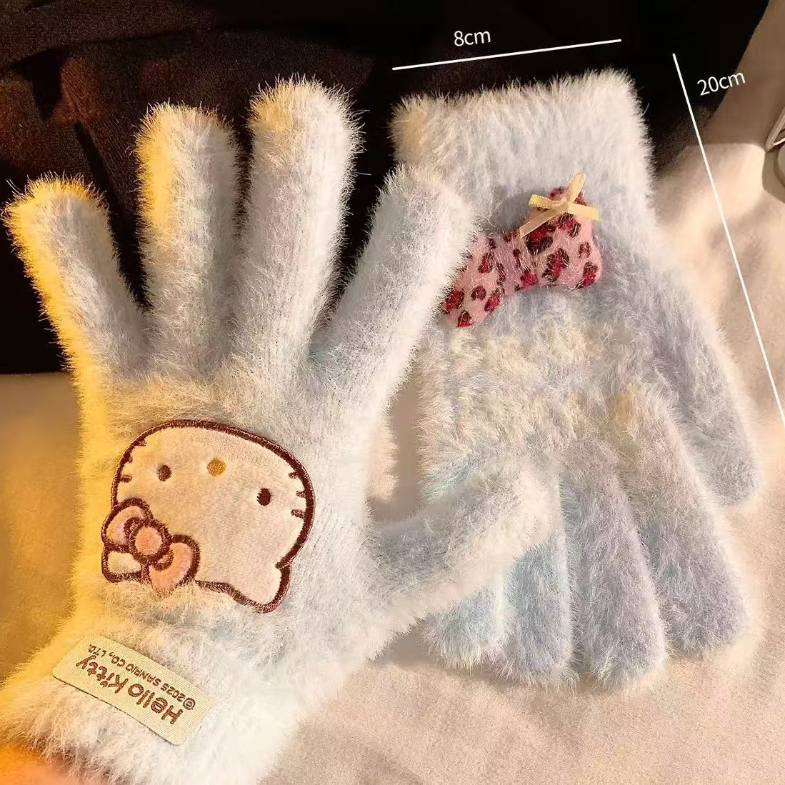 可爱保暖针织毛绒手套女秋冬季户外骑行防寒触屏五指学生写字