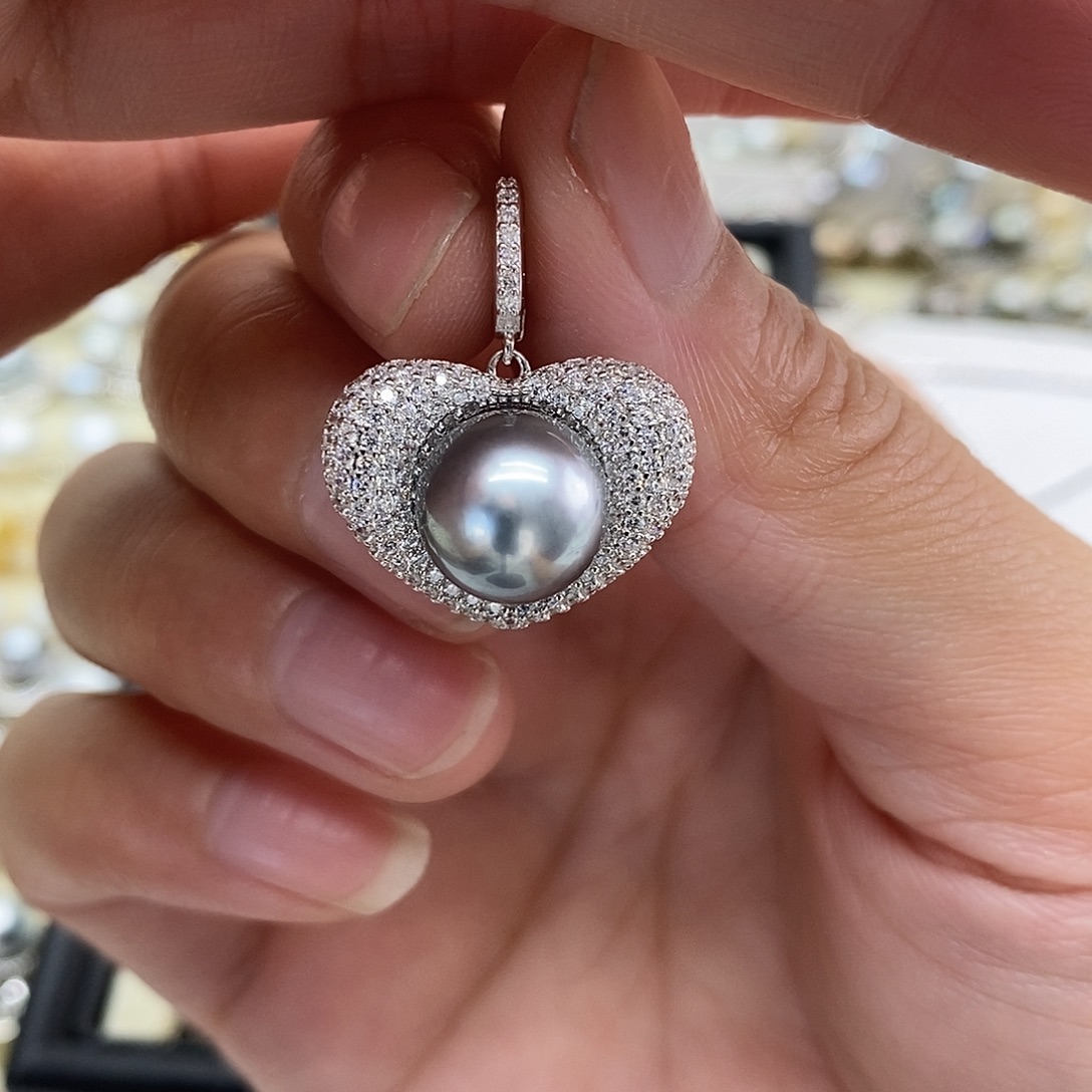 银S925镶嵌海水珍珠吊坠(不含链)