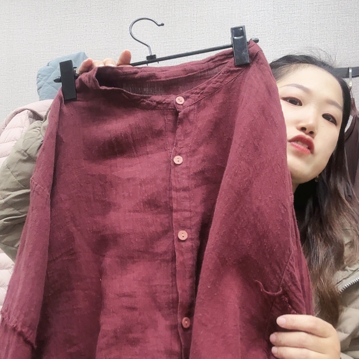 未***W50206红色亚麻上衣不退换