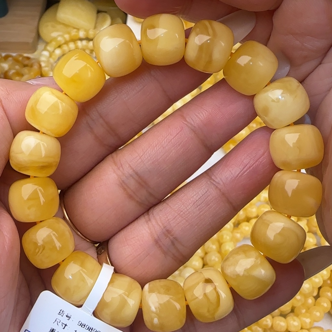蜜蜡未镶嵌手链黄白花老型手串