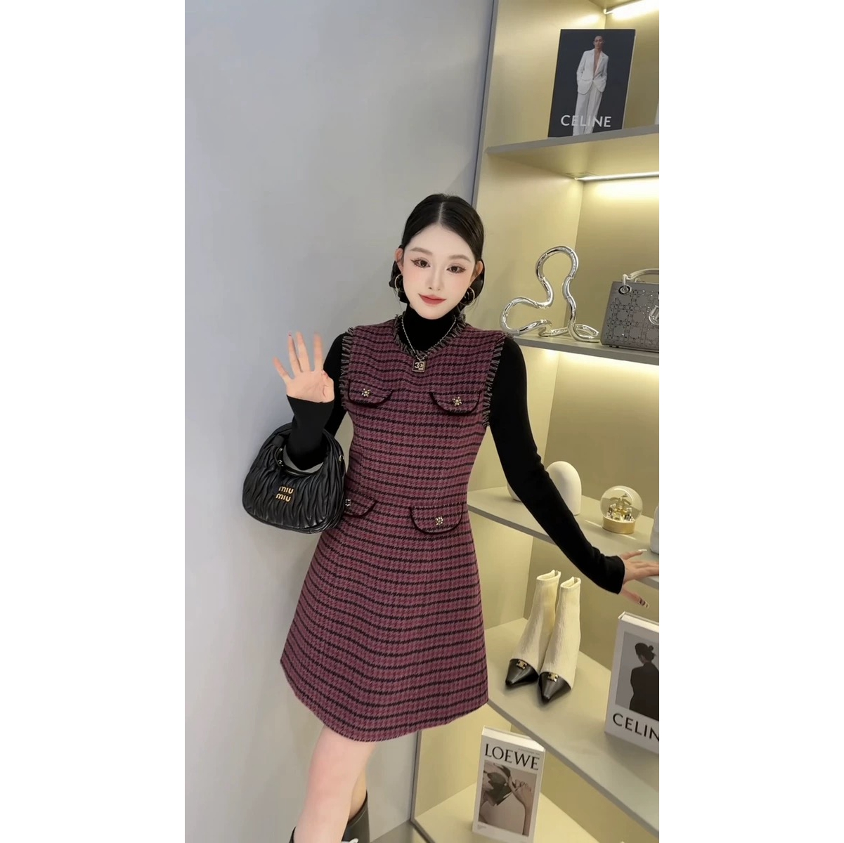 12603高端精致两件套连衣裙新款宽松显瘦洋气小香风