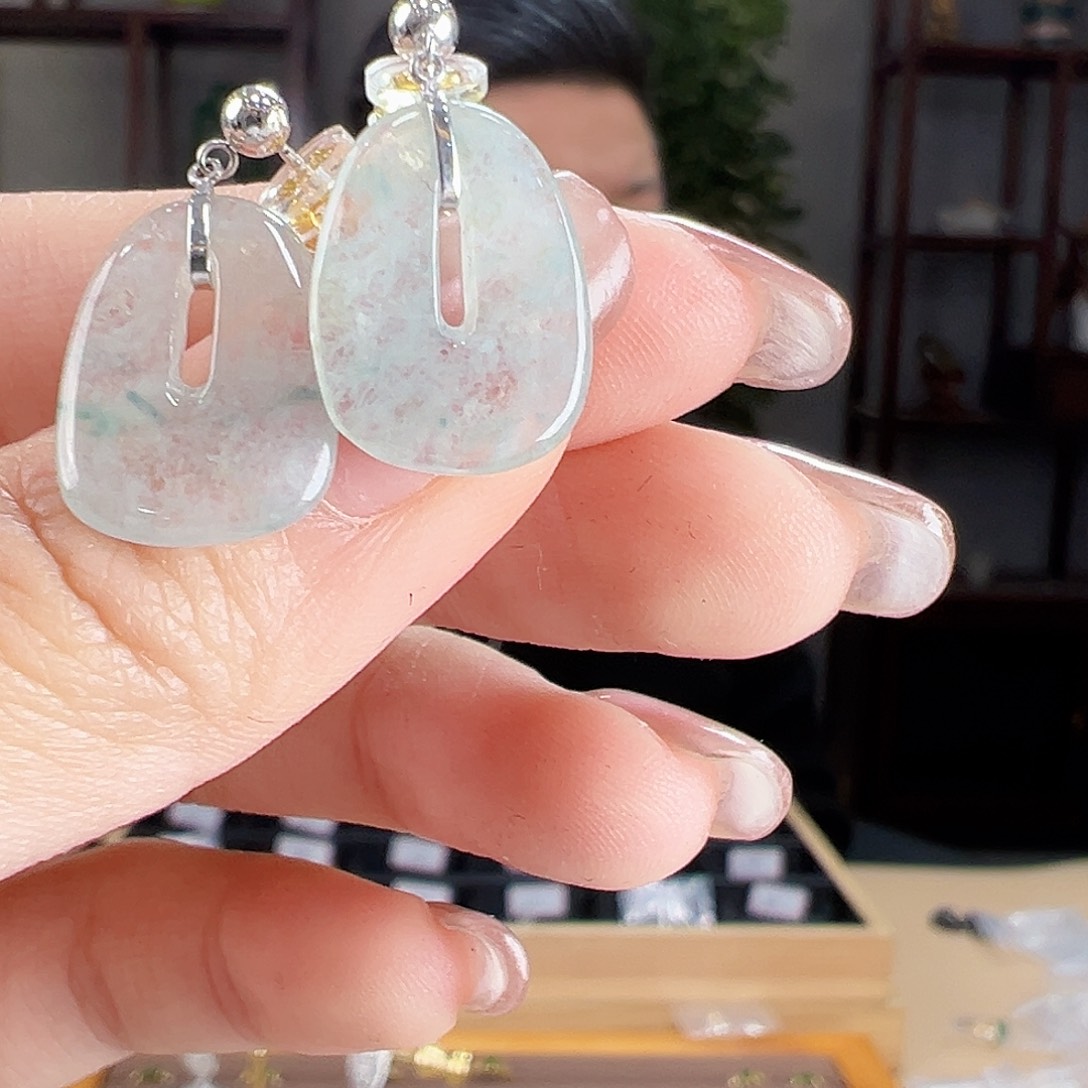 翡翠18K金镶嵌耳饰耳环55